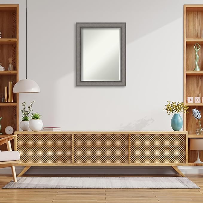 Amanti Art Grey Wall Mirror 29x23 Burnished Concrete Rectangle Bathroom Mirror for Wall Decor Living Room, Medium Modern Contemporary Wood Frame, Hangs Horizonally and Vertically, Bathroom Decor
