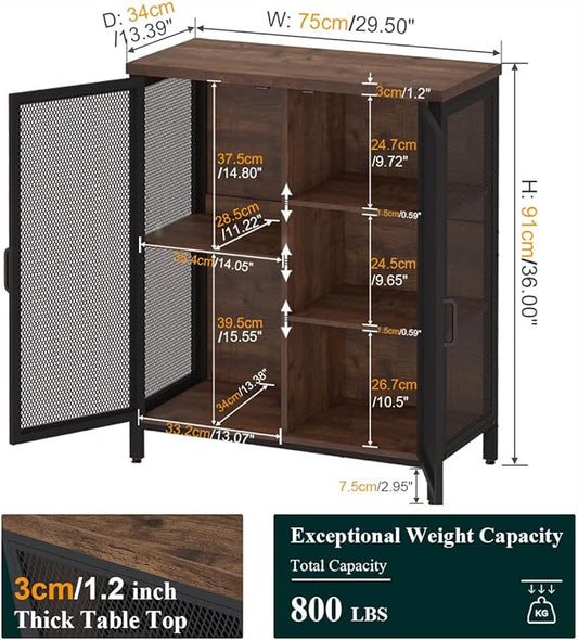 BON AUGURE Coffee Bar Cabinet for Liquor, Small Storage Cabinet for Home Kitchen, Farmhouse Sideboard Buffet Cabinets, Industrial Alcohol Cabinets for Dining Entryway Living Room (Rustic Oak)