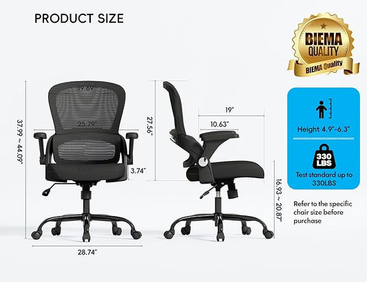 TRALT Office Chair - Ergonomic Office Chair with Back Support, Home Office Desk Chairs, 330lbs Wide Seat Big and Tall Office Chairs, Comfy Desk Chair for Work, Study, Office, Gaming (Black)