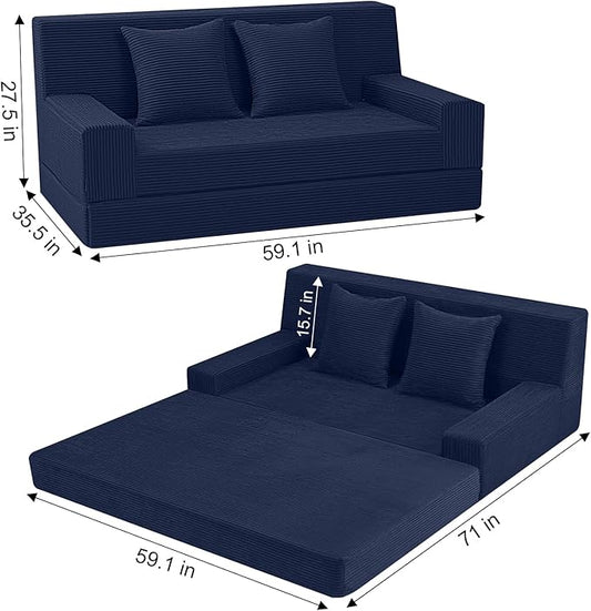MeMoreCool Boneless Folding Sofa Bed Queen, Corduroy Convertible Sleeper Chair, Foldable Foam Mattress Chair, Comfy Fold‑Out Futon Couch Bed, Large Floor Sofa Couch for Living Room Guest