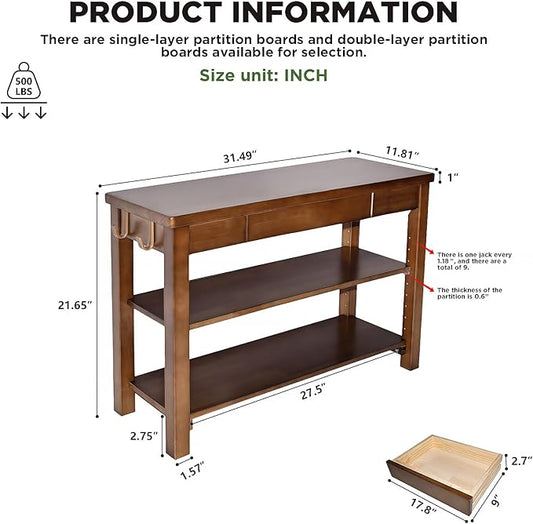 Wood Shoe Bench Entryway with Drawer: 2-Tiers Wooden Storage Shoe Rack with Bench Seat, Compact Mid-Century Modern Design for Entryway, Hallway,Closet,Front Door Entrance,Foyer Walnut 31.5"