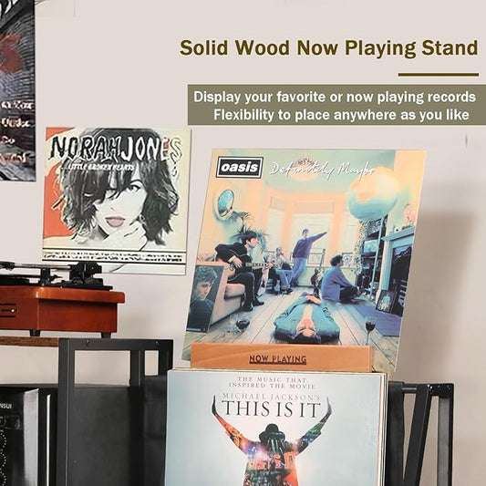 Record Player Stand, 3-Tier Vinyl Record Storage, Turntable Stand with Now Playing Holder, Vinyl Display for Living Room, Rustic Brown