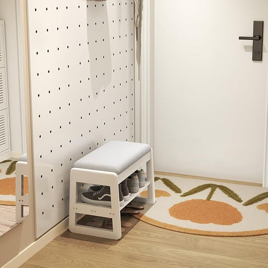 Small Shoe Bench with Cushion,2 Tiers Shoe Rack Bench with Flip-Top Storage,Wood Shoe Rack for Entryway(White,23.62")