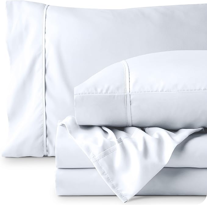 Bare Home Full XL Sheet Set - Luxury 1800 Ultra-Soft Microfiber Full Extra Long Bed Sheets - Double Brushed - Deep Pockets - Easy Fit - 4 Piece Set - Bedding Sheets & Pillowcases (Full XL, White)