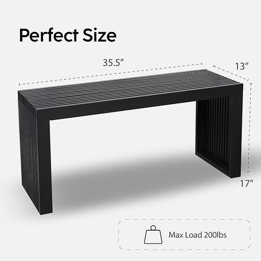 Bamboo Natural 36 inch Wooden Bench, Small Wood Benches for Entryway, Living & Dining Room, Kitchen, Bedroom, Bathroom, Hallway, Front Door, For Indoor & Outdoor Patio Use, Mid Century Modern Decor