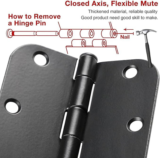 24 Pack Matte Black Door Hinges 3.5 x 3.5 Inch Interior 3 1/2 Inch Door Hinges for Doors Rounded 5/8" Radius Corners Flat Iron Hinge 3 ½"x 3 ½" Door Hardware Bisagras para Puertas Bedroom Home Decor
