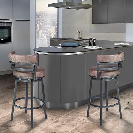 Armen Living Madrid 26" Seat Height Swivel Bandero Tobacco Faux Leather and Mineral Finish Bar Stool for Kitchen Island Counter
