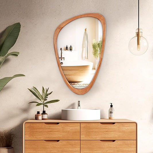 WallBeyond Asymmetrical Mirror, Irregular Wall Mirror, Wall Mirrors Decorative for Bedroom Living Room Entryway Hall, Wood Mirror for mid Century Modern Decor 30" H x 19" W