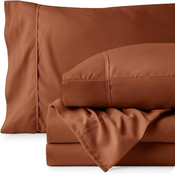 Bare Home California King Sheet Set - 1800 Ultra-Soft Microfiber Cal King Bed Sheets - Double Brushed - Deep Pockets - Easy Fit - 4 Piece Set - Bed Sheets (California King, Terracotta)