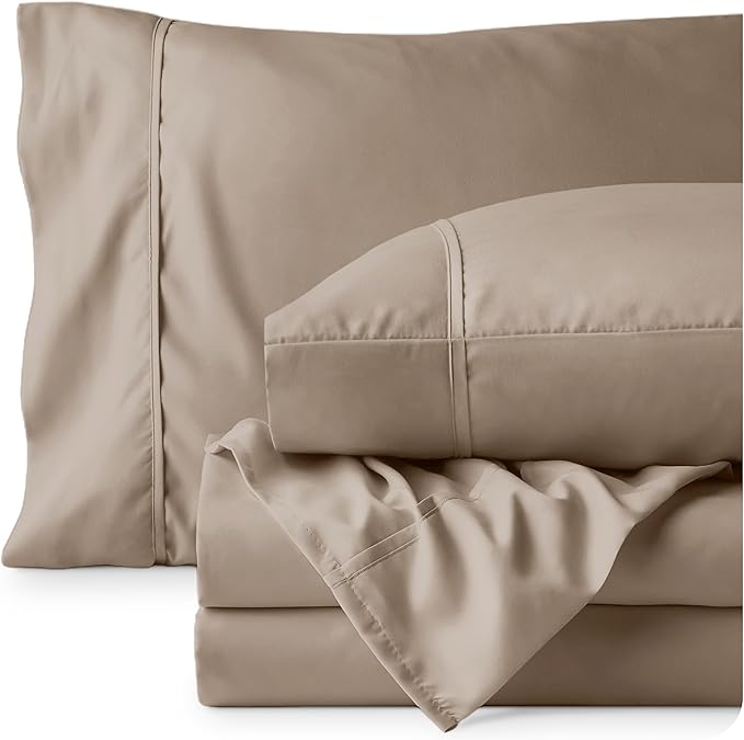 Bare Home King Sheet Set - Luxury 1800 Ultra-Soft Microfiber King Bed Sheets - Double Brushed - Deep Pockets - Easy Fit - 4 Piece Set - Bedding Sheets & Pillowcases (King, Pebble)