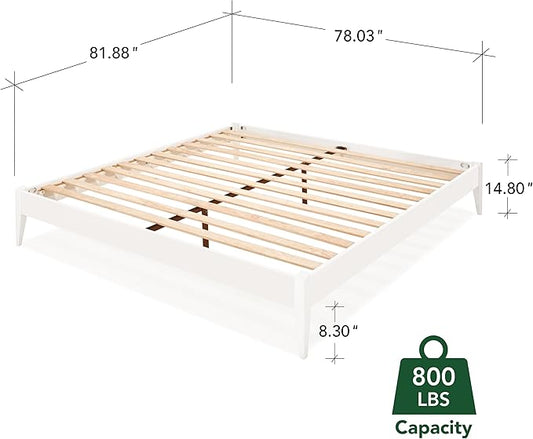 Bme Dinkee Signature Ivory White King Bed Frame Without Headboard - Modern & Minimalist Style with Acacia Wood - 12 Strong Wood Slat Support - Easy Assembly - No Box Spring Needed
