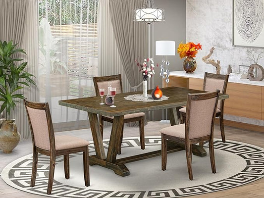 East West Furniture V777MZ716-5 5 Piece Dining Room Furniture Set Includes a Rectangle Dining Table with V-Legs and 4 Dark Khaki Linen Fabric Parsons Chairs, 40x72 Inch, Multi-Color