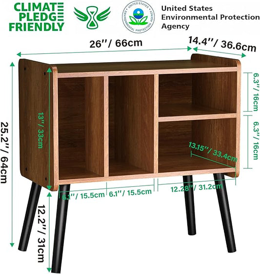 Record Player Table, Mid-Century Record Player Stand with Vinyl Storage Hold Up to 150+ Albums, Vinyl Record Cabinet with Adjustable Shelves, Wood Turntable Stand for Music Living Room (Oak)