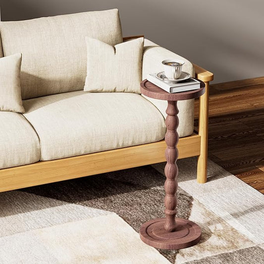 Solid Wood Drink Table, Rubber Wood Small Round Side Table for Small Spaces, Martini Tables, Pedestal End Tables for Living Room, Bedroom, Corners and Office (Purple, 9.4 inch)