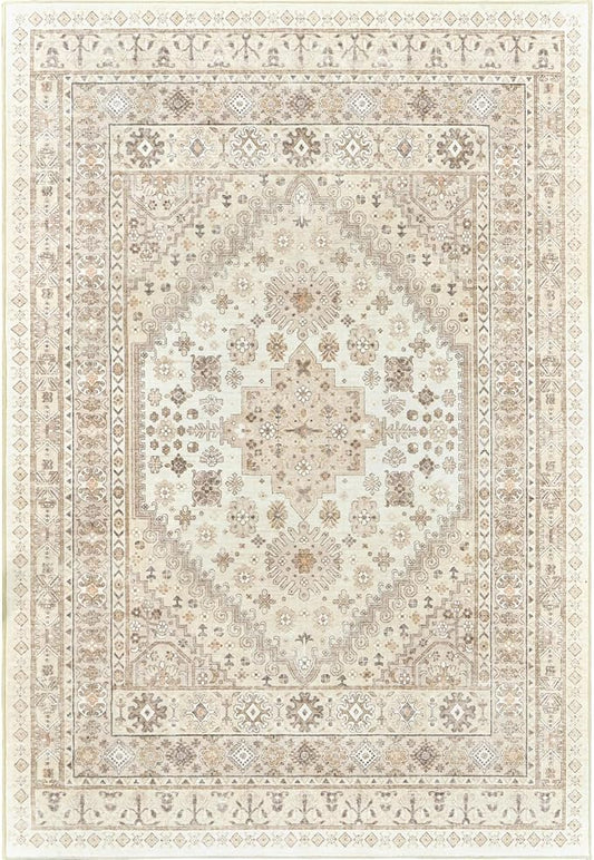zesthome 3x5 Rug Ultra Soft Washable Rug, Non Slip Area Rug Indoor Entrance, Stain Resistant Rugs for Living Room Bedroom, Vintage Home Decor Area Rugs (Cream/Beige,3'x5')