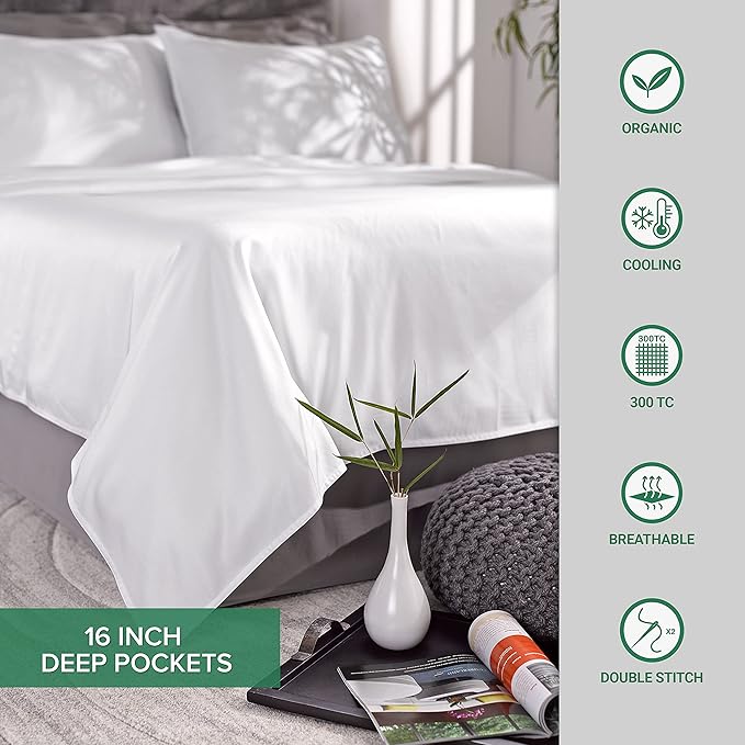 Full Sheets by Pure Bamboo, Genuine 100% Organic Viscose Derived from Bamboo Bed Sheet Set, Luxuriously Soft & Cooling, Double Stitching, Lifetime Quality Promise (Full, Jacquard Silver)