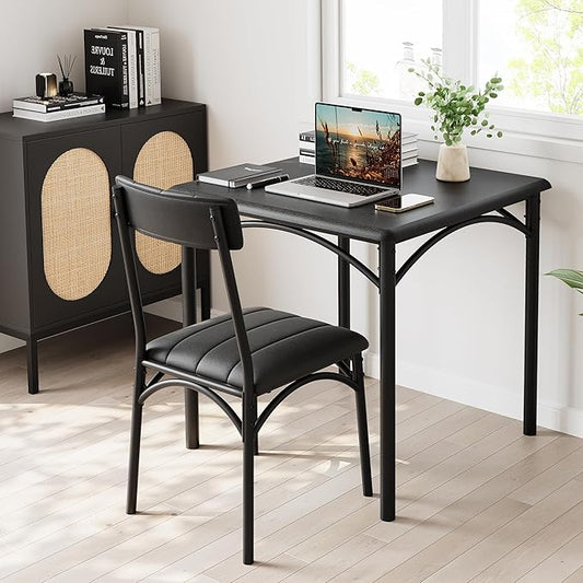 GarveeHome Dining Table Set for 2, Kitchen Table with 2 Upholstered Chairs, Wood Square Dining Table and Chairs Set for Small Space, Apartment, Dinner, Rustic Black