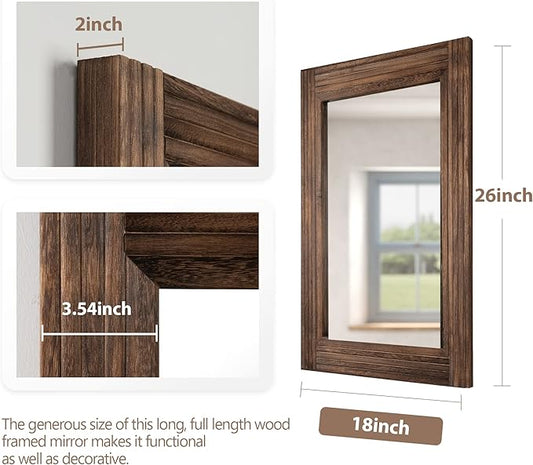 YOSHOOT Hand-Made Wooden Spliced Wall Mirror for Bathroom, Rustic Farmhouse Vanity Mirror, Décor Wall Art, Solid Wood Frame, Vertical or Horizontal Hanging