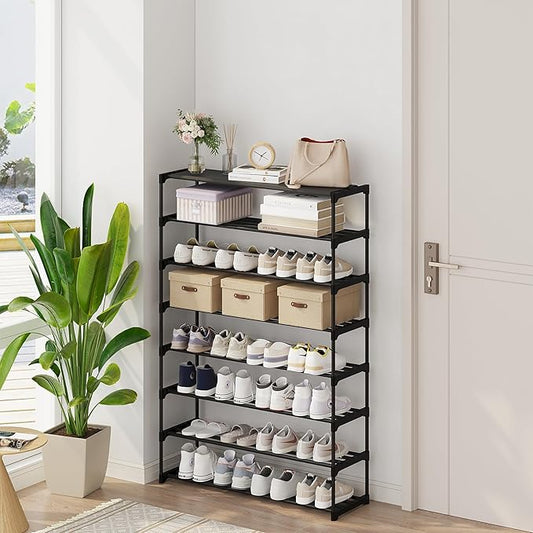 Calmootey 8-Tier Shoe Rack, Tall Large Capacity 40 Pairs Shoes Storage Organizer, Stackable Wide Shoe Shelf for Entryway, Hallway, Black