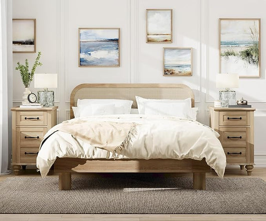 WAMPAT Set of 2 End Tables with Charging Station, Wooden Side Table with Drawer & Storage Cabinet, Farmhouse Nightstands with Power outlets USB Ports for Living Room & Bedroom, Oak