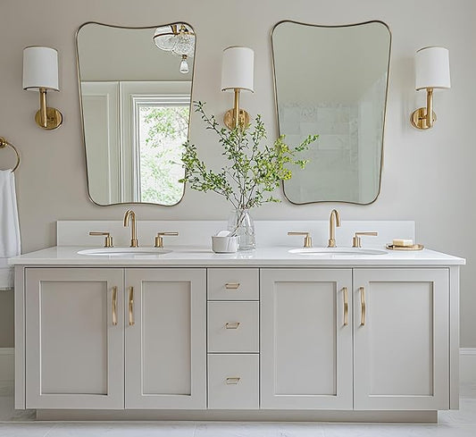 Gold Bathroom Mirror, Irregular Wall Mirror with Anti-Rust Metal Frame, 24x36 Butterfly Mirror for Wall Decor, Bedroom, Dining Room, Powder Room, Entryway, Mantel, Foyer
