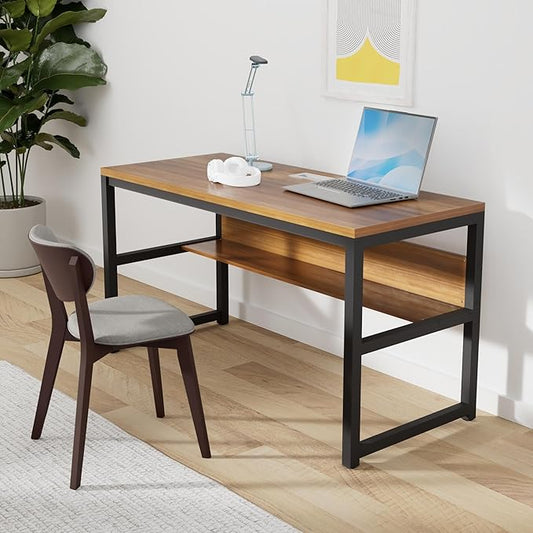 TOPSKY Computer Desk with Bookshelf/Metal Hole Cable Cover 1.18" Thick Desk (55", Oak Brown)