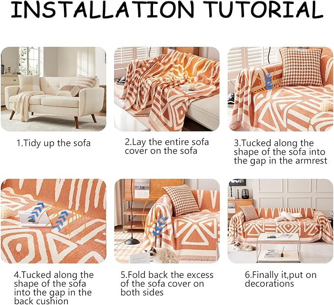 HANDONTIME Orange Sofa Covers for Chair Recliner Chenille Couch Throw Cover Pet Furniture Protector Thick Washable, 71" X71"