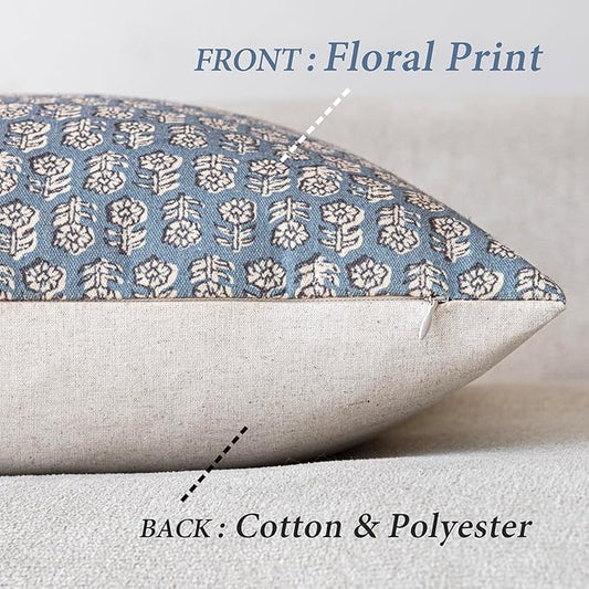 Foindtower Set of 2 Decorative Neutral Floral Print Throw Pillow Covers Vintage Accent Farmhouse Cushion Covers Boho Home Decor for Sofa Couch Chair Bedroom Living Room Outdoor,24×24 Inch,Dusty Blue