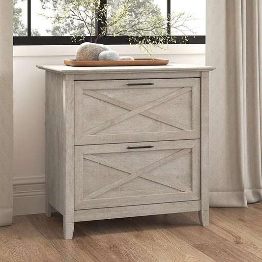 Bush Furniture Key West 2 Drawer Lateral File Cabinet in Washed Gray | Document Storage for Home Office | Accent Chest with Drawers