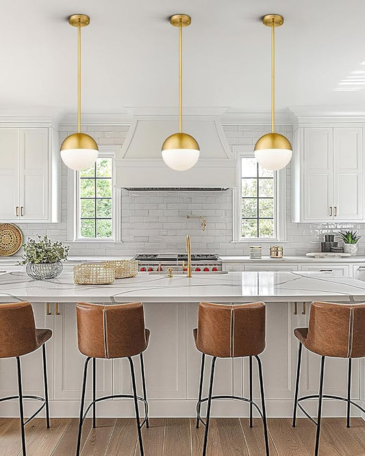 LMS Modern Pendant Lighting Gold Globe Pendant Light Fixture, Mid Century Chandelier One Light Hanging Fixture for Kitchen Island, Adjustable Indoor Lighting for Dinning Room Bedroom, LMS-187