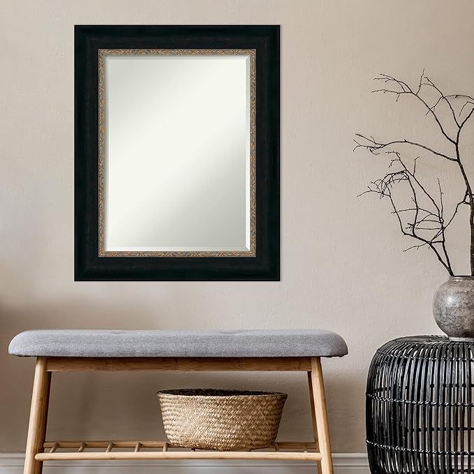 Amanti Art Bronze Bathroom Mirror for Over Sink, 31x25 Paragon Bronze Rectangle Vanity Mirror, Medium Traditional Frame, Hangs Horizonally and Vertically, Bathroom Wall Decor, Beveled Edge