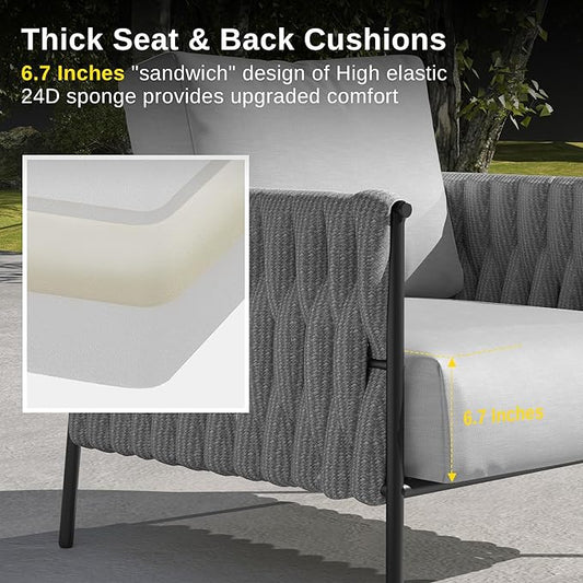 EAST OAK Life Chatter 4 Pieces Patio Furniture Set, Outdoor Furniture with Coffee Table, Patio Conversation Set Deep Seating with Thick Cushion, Backyard Porch Balcony, Earth Black & Misty Grey