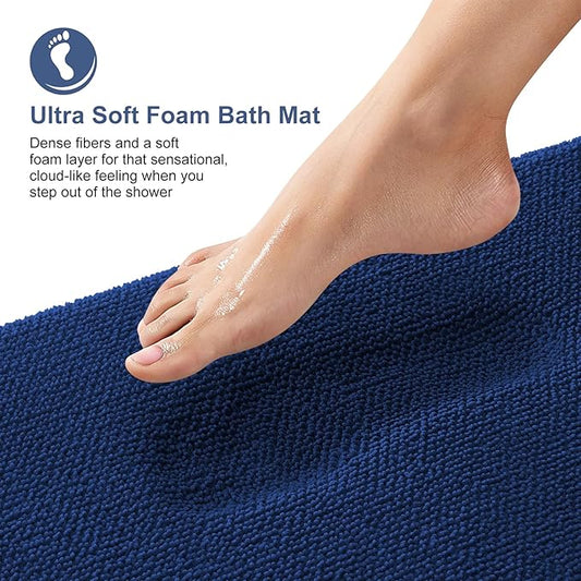 OLANLY Thick Memory Foam Bath Mat Rug 30x20, Extra Soft Absorbent Bathroom Rug, Quick Dry Bath Mats, Non-Slip, Machine Washable Carpet for Bathroom, Tub and Shower, Home Decor Accessories, Navy