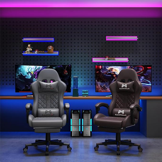 Gaming Chair, 400 lbs Adult Chair, High Back Computer Chair with Footrest and Linked Armrests, Office Video Game Chair with Lumbar Support (Brown)
