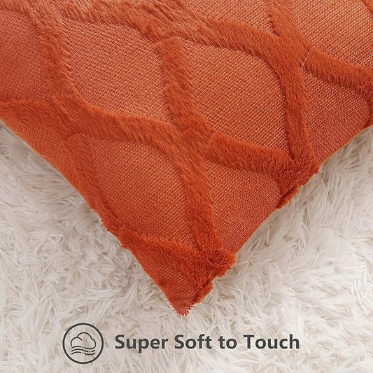 decorUhome Fall Throw Pillow Covers 18x18 Inch Set of 2, Soft Plush Faux Fur Wool Rust Couch Pillow Covers, Decorative Neutral Pillow Cases for Bed Sofa Living Room Home Decor