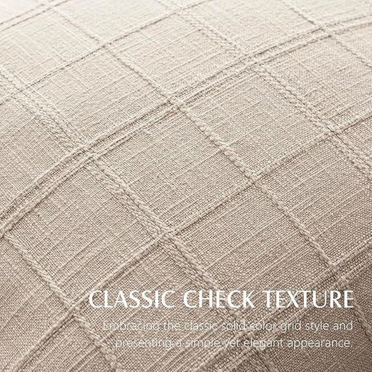 Foindtower Set of 2 Decorative Linen Check Throw Pillow Covers Neutral Farmhouse Vintage Cushion Covers Modern Boho Home Decor For Sofa Chair Couch Bedroom Living Room Outdoor,20×20 Inch,Natural Linen