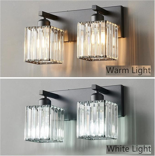 Modern Bathroom Vanity Light 2-Lights Black Crystal Bathroom Wall Light Vanity Light Fixtures,12.59-inch Modern Minimalist Design