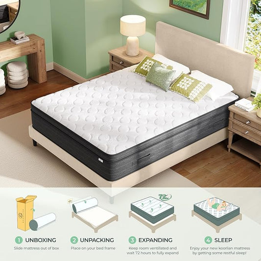 12 Inch Queen Size Mattress in a Box - Memory Foam & Pocket Spring Bed Mattress for Back Pain Relief, Cool Breathable Fiberglass-Free Cover, Medium Firm, CertiPUR-US Certified