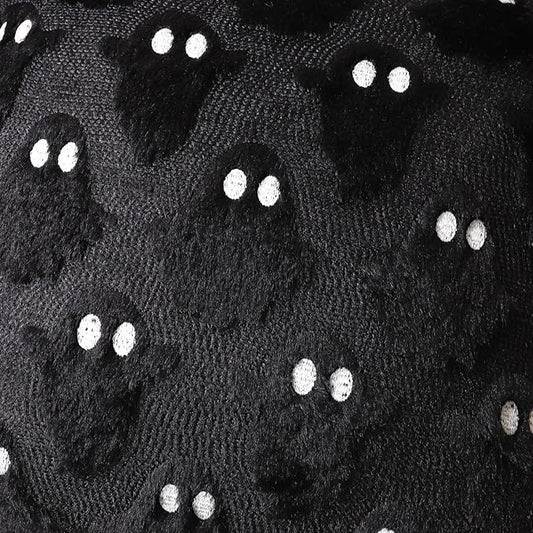 4TH Emotion Halloween Ghost Decorative Pillow Covers 16x16 Set of 2, Black Soft Plush Faux Fur Farmhouse Throw Cushion Cases for Fall Autumn Holiday Home Decorations