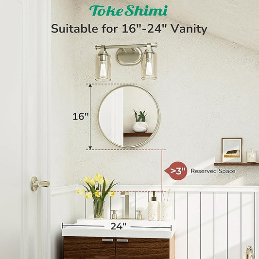 TokeShimi 16 in Round Bathroom Vanity Mirror Framed Brushed Nickel Bathroom Mirror for Wall Farmhouse, 16x16 Shatterproof Circle Bathroom Mirrored for Living Room, Bedroom, Entryway, Restroom