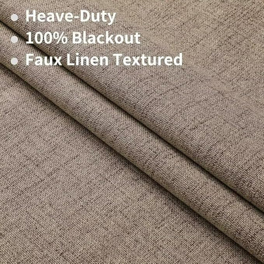 Joydeco Natural Linen Curtains 108 inch Length 2 Panels Set Burg 100% Blackout Patio Door Curtain Room Darkening Sliding Door Curtains Thermal Insulated Back tab Rod Pocket(105x108 inch, Linen)