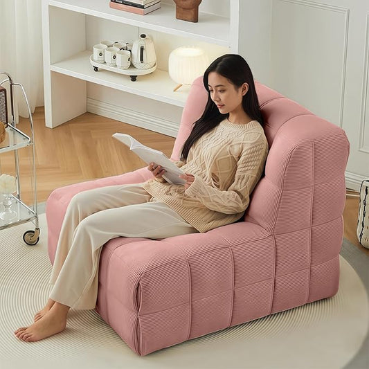 Bean Bag Chair - Memory Foam Bean Bag Chair for Adults, Comfy High-Resilience Single Sofa, Small Space Floor Chair, Chaise Lounge for Living Room, Bedroom (Pink, Square)