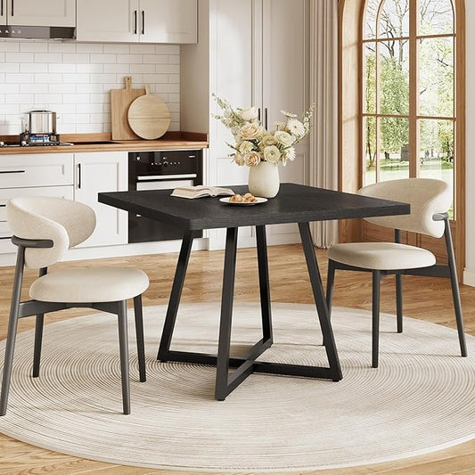 LITTLE TREE 31.5 Inches Small Dining Table for 4, Square Dinner Table for Small Space, Dining Room Tables, Black Wooden Kitchen Table with Metal Legs, Modern Leisure Cafe Table for Apartment