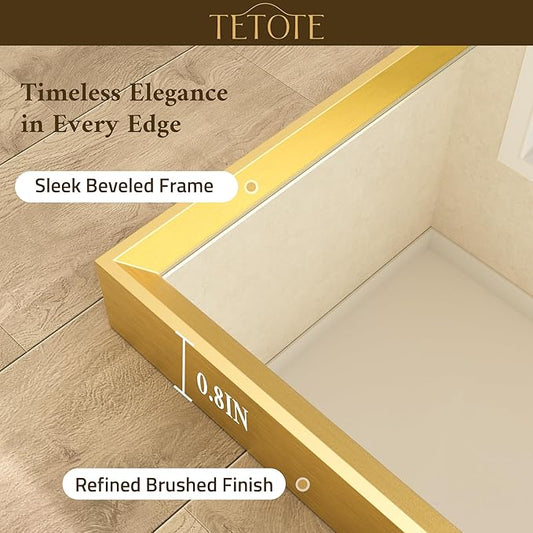 TETOTE Brushed Gold Mirror for Bathroom Sink 24" x 36" Beveled Frame Brushed Gold Brass Vanity Rectangle Mirror for Bathroom Wall, Modern Farmhouse, Tempered Glass, Stronger Frame