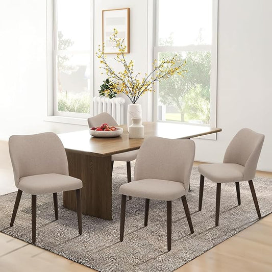 COLAMY Upholstered Dining Chairs Set of 4, Fabric Dining Room Kitchen Chairs with Padded Seat and Wood Legs for Restaurant/Cafe, Camel