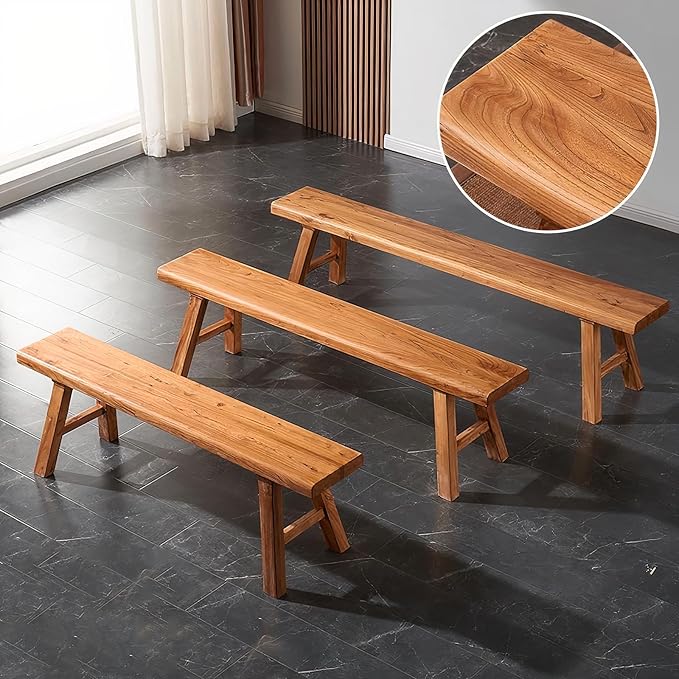 Farmhouse Wood Bench Indoor - 39.3 Inch entryway Bench, Natural Solid Wood, Durable and Sturdy, Suitable for Dining Room, Bedroom, Porch and Other Narrow Spaces