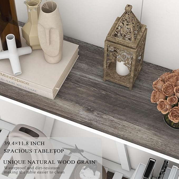 Farmhouse Console Table for Entryway, 39.3 Inch Sofa Table with Storage Shelf, Hallway Table, Narrow Behind Couch Table for Foyer, Living Room,Oak Grey