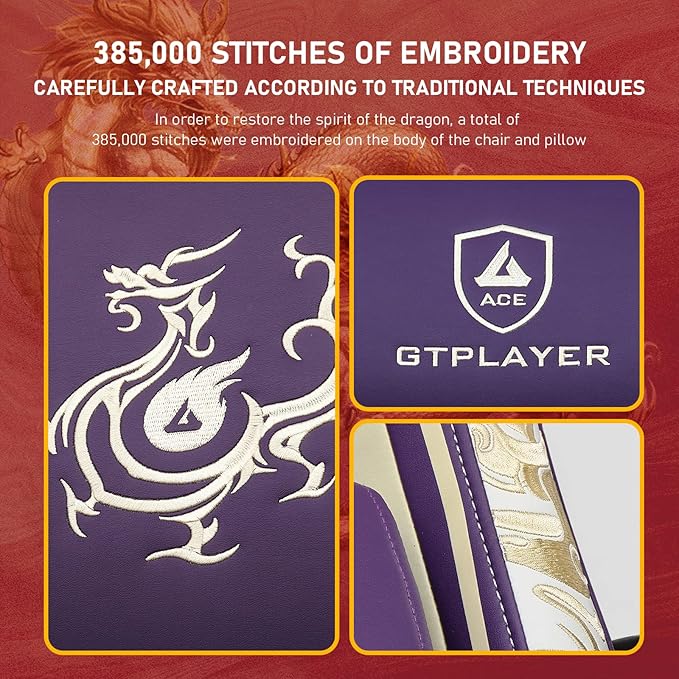 GTPLAYER Gaming Chair with Bluetooth Speakers and Footrest, Dragon Series Video Game Chair ,Heavy Duty Ergonomic Chair,Esports Gaming Chair,Computer Office Desk Chair by GTRACING (Purple)