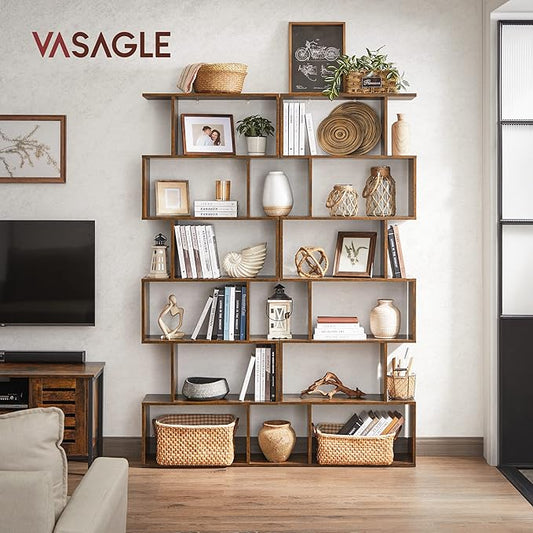 VASAGLE Bookshelf, 6-Tier Bookcase, Tall Display Shelf, Freestanding Storage Shelf, Room Divider, for Home Office, Living Room, Bedroom, Study, Rustic Brown ULBC61BX