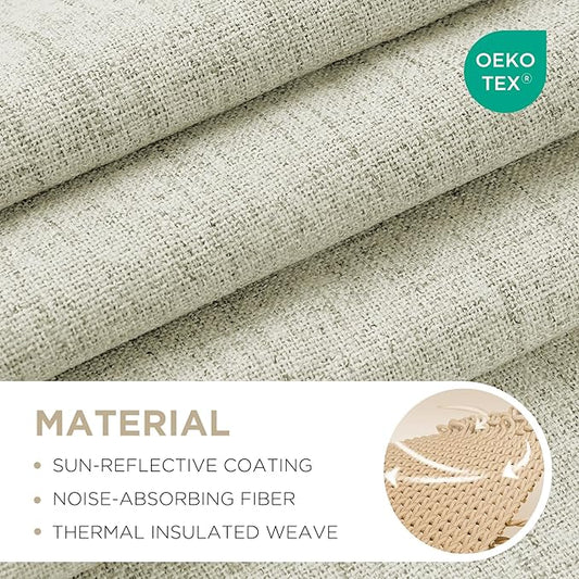 Joydeco 100% Blackout Curtains for Bedroom - Natural Linen Curtains 42" W x 96" L Long, Thermal Insulated 2 Panels Light Beige. Room Darkening Light Blocking Drapes for Living Room